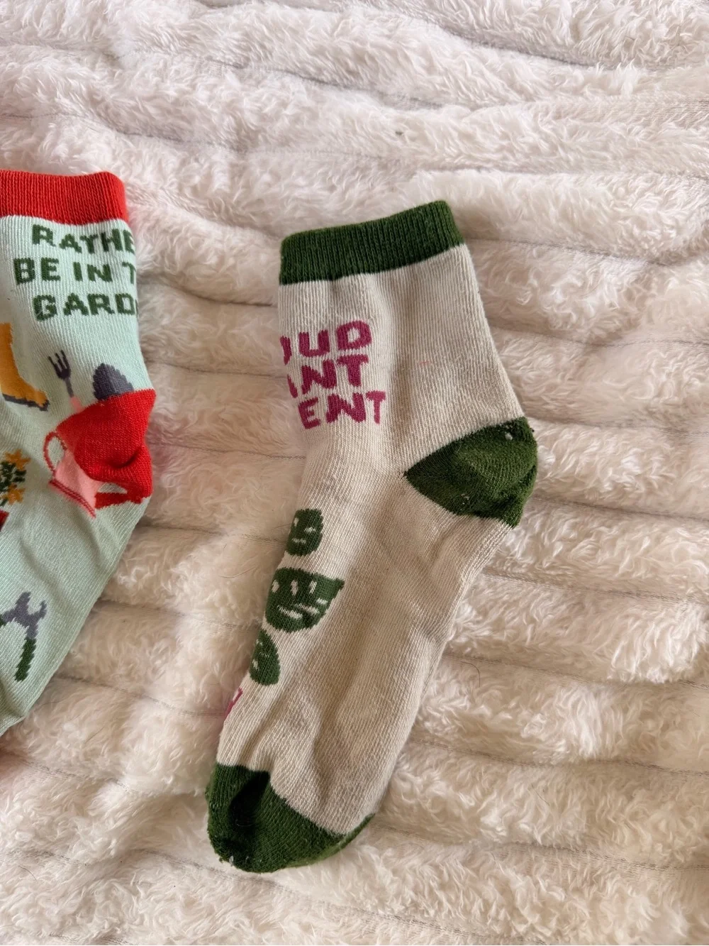 Garden-Themed Crew Socks Trio - Mint, Light Blue & Beige